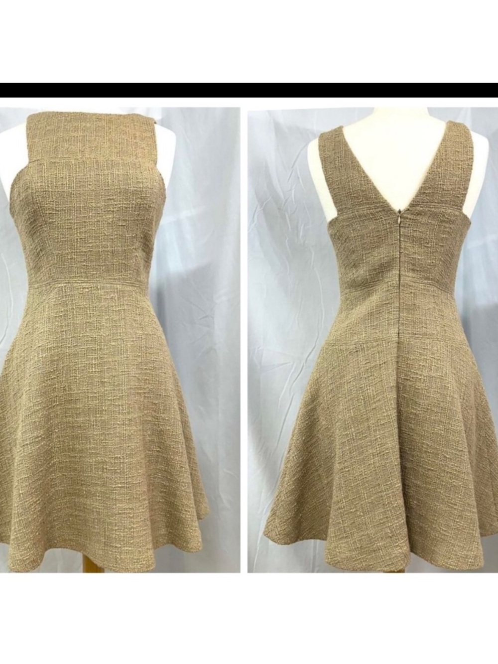 Tibi Tan Tweed A-Line Skater Mini Dress Size 4 Y2K Designer New